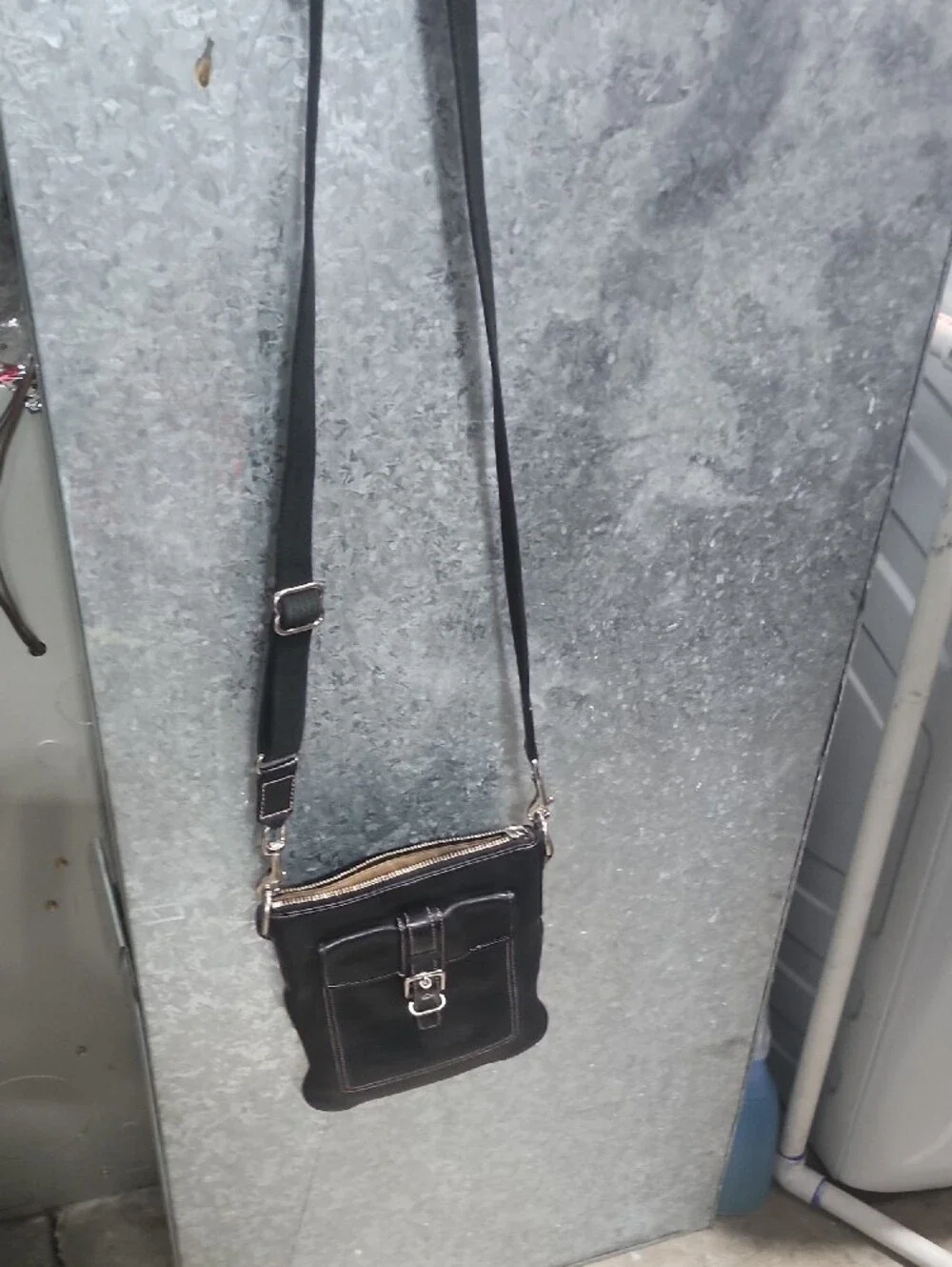 Black Leather Crossbody Bag - Classic Buckle Design